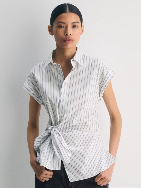 E. y. e. Tops - N White And Silver Striped Button Down Side Knot Shirt Sz 10